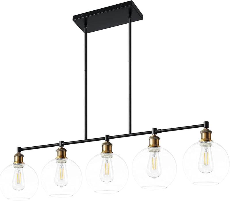 Pendant Lighting for Kitchen Island, Farmhouse Light Fixture, Hanging Table Lighting over Island with 5-Light round Glass Cover for Dinning Room,Breakfast Bar… - Puck's