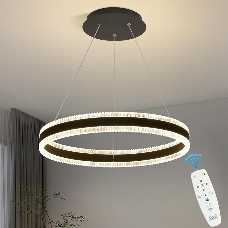 Modern LED Chandelier 1 Ring 19.7In Pendant Lighting for Kitchen Island 50W Dimmable LED Pendant Light Black Hanging Light Fixtures with Remote for Kitchen Dining Room Bedroom Living Room - Puck's