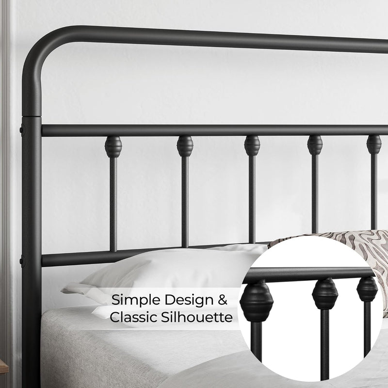 Classic Metal Platform Bed Frame Mattress Foundation with Victorian Style Iron-Art Headboard/Footboard/Under Bed Storage/No Box Spring Needed/Queen Size Black - Puck's