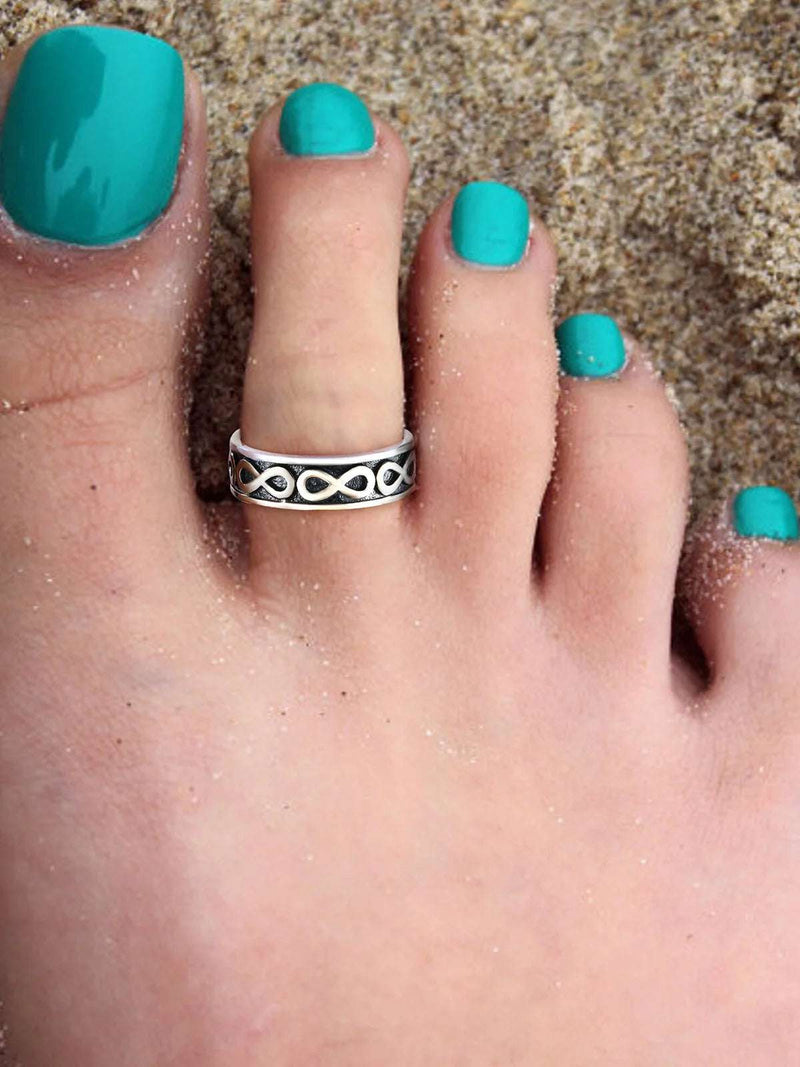 Infinity Toe Ring for Women 925 Sterling Silver Adjustable Open Toe Band Ring Hypoallergenic Beach Foot Jewelry Gift for Summer Holiday - Puck's