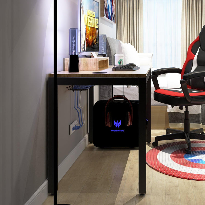Gaming Computer Desk, 47 Inches Desk Gaming Table Workstation Desk with Display Stand and Cable Management and Headphone Holder, Teak BHUS-AC14BB - Puck's