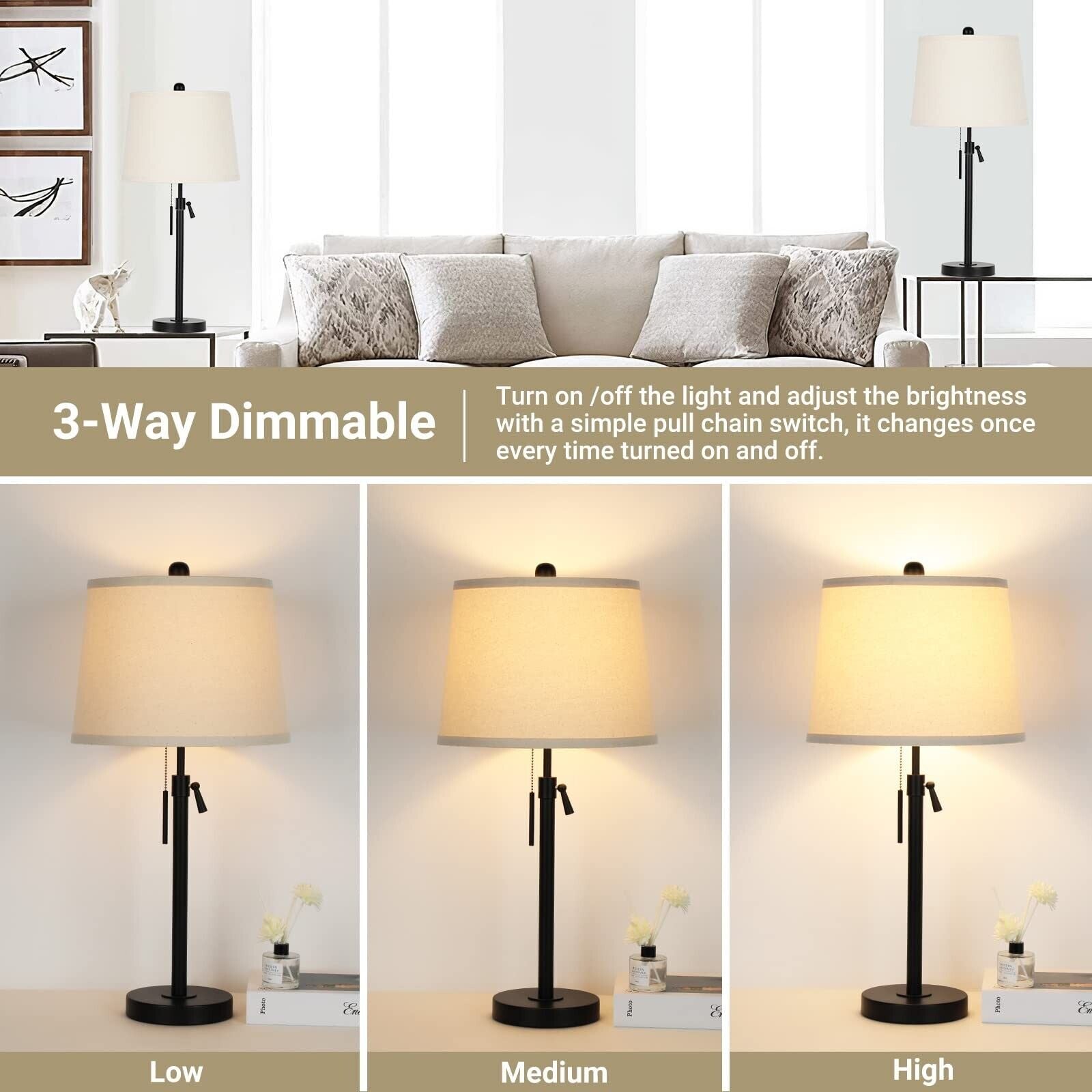 Bedside Table Lamps Set of 2: Tall Black Table Lamps for Living Room End Tabl... - Puck's