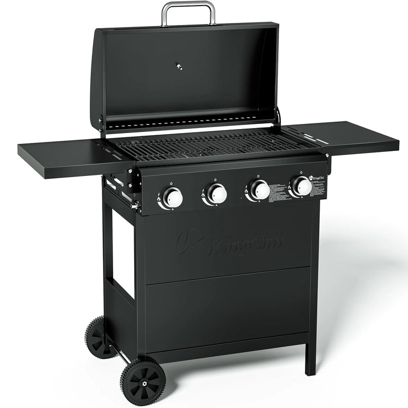 4-Burner Propane Grill, 38,000 Btus Gas Grill with Foldable Side Tables, Built-In Thermometer for Outdoor Grilling, Bbqs and Camping