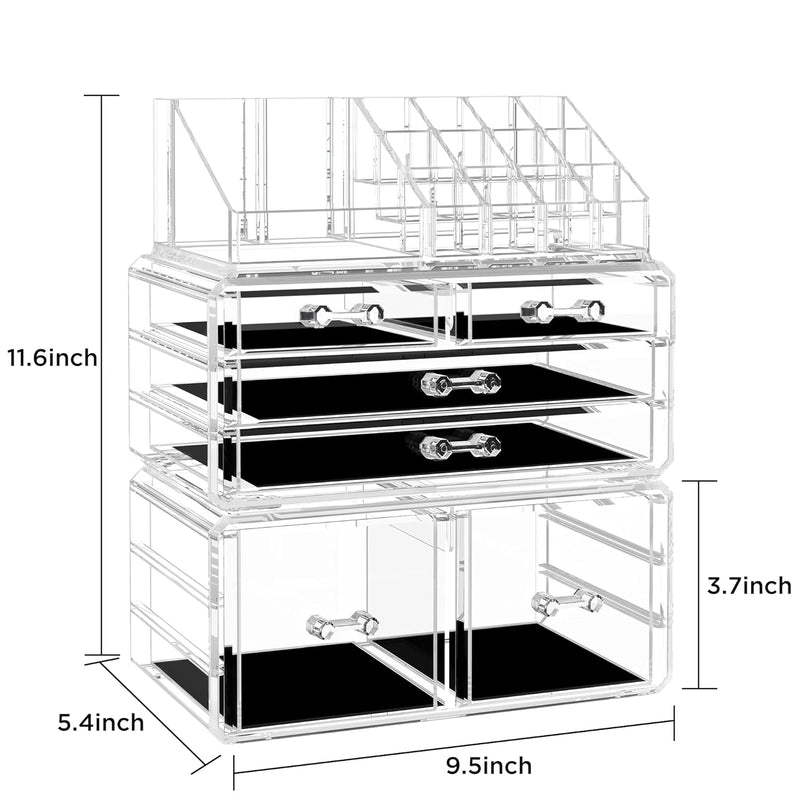 Acrylic Clear Dustproof Makeup Storage Organizer Drawers Large Skin Care Cosmetic Display Cases for Bathroom Stackable Storage Box with 6 Drawers for Vanity (Clear) - Puck's