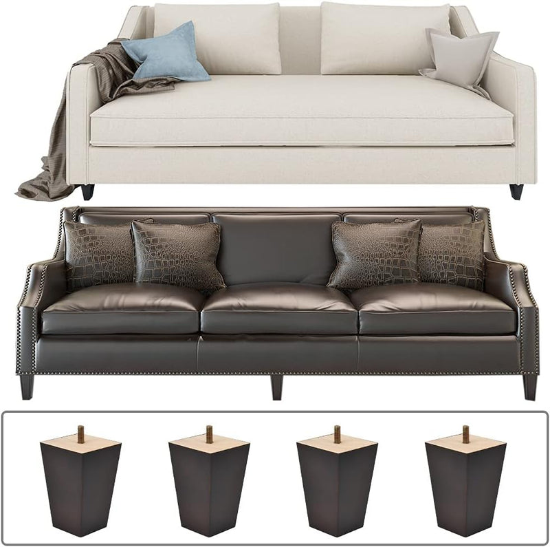 4Inch Wood Furniture Legs Sofa Legs Set of 4 Square Couch Legs Mid-Century Modern Replacement Legs for Armchair Recliner Coffee Table Dresser (Brown) - Puck's
