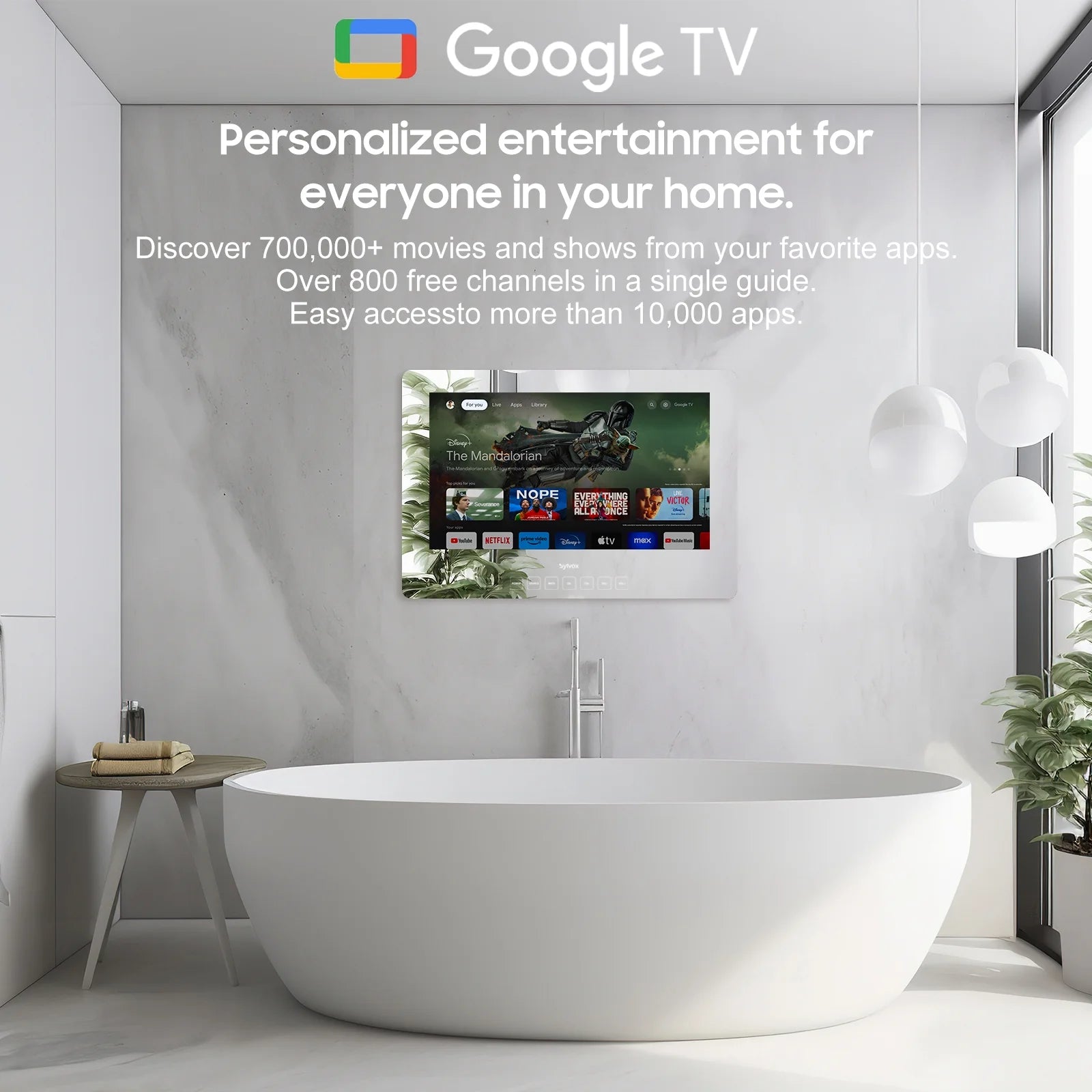 19 Inch Bathroom TV, 1080P Smart Mirror TV Google System NTSC & ATSC Tuner Support Wifi Bluetooth 500 Nits High Brightness, IP66 Waterproof TV for Bathroom Bathtub Hotel Shower Spa (Wall Mount) - Puck's