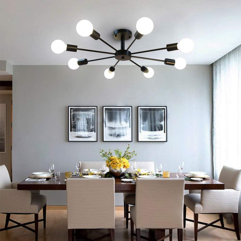 Black Sputnik Ceiling Light Fixtures Flush Mount Industrial Chandelier Lighting Modern Hanging Pendant Lighting for Bedroom Kitchen Island Dining Room 8 Lights, Black - Puck's