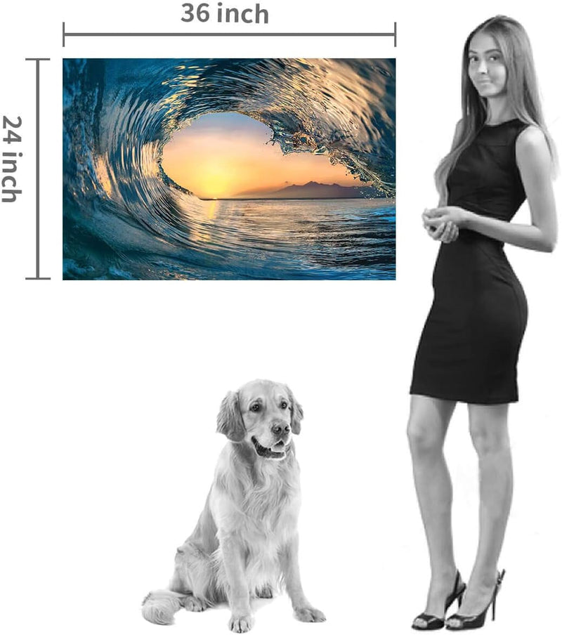 Ocean Wave Picture Wall Art: Tropical Seascape Sunset Canvas Prints for Office (36'' X 24'' X 1 Panel) - Puck's