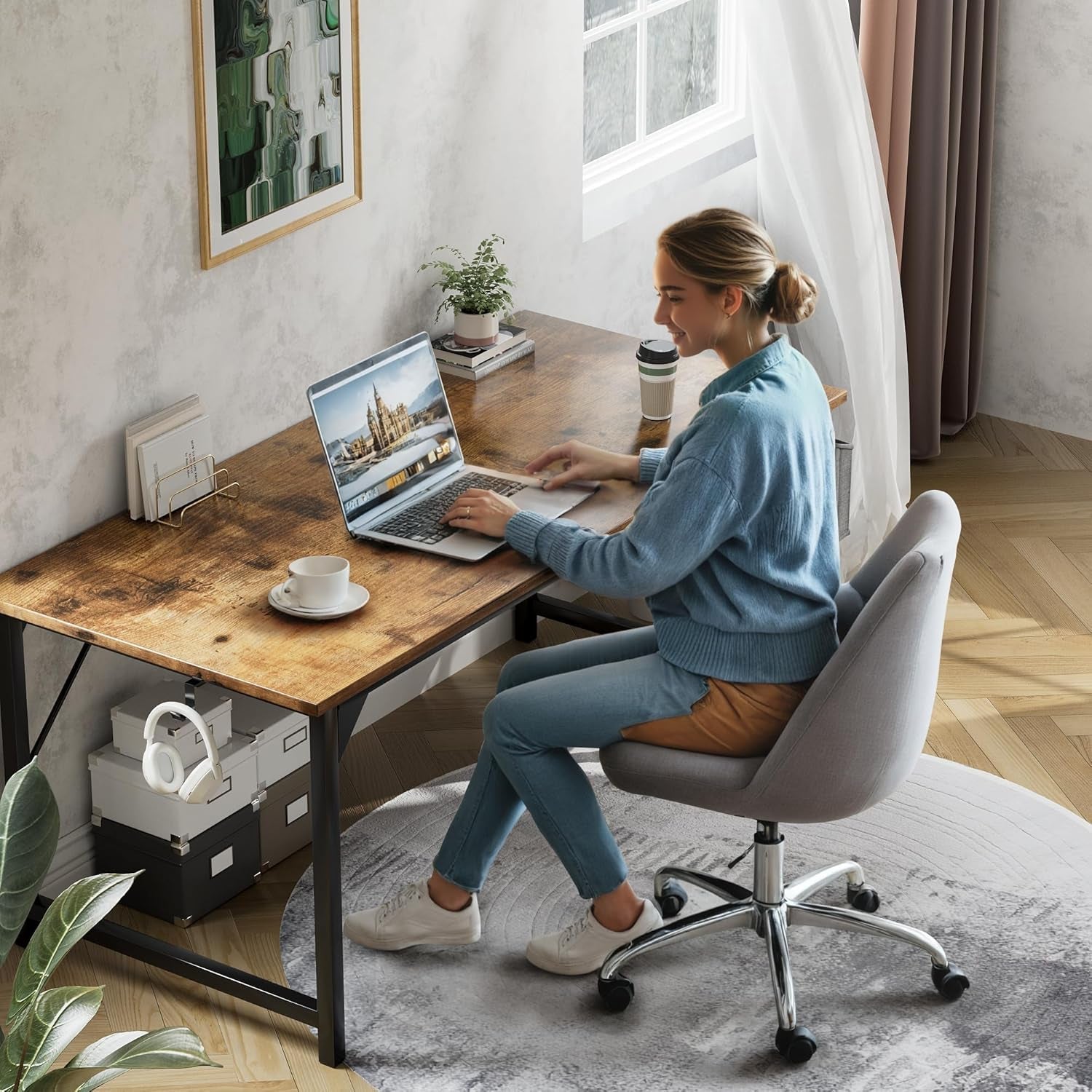 48 Inch Computer Desk, Wood Modern Simple PC Home Office Table with - Puck's