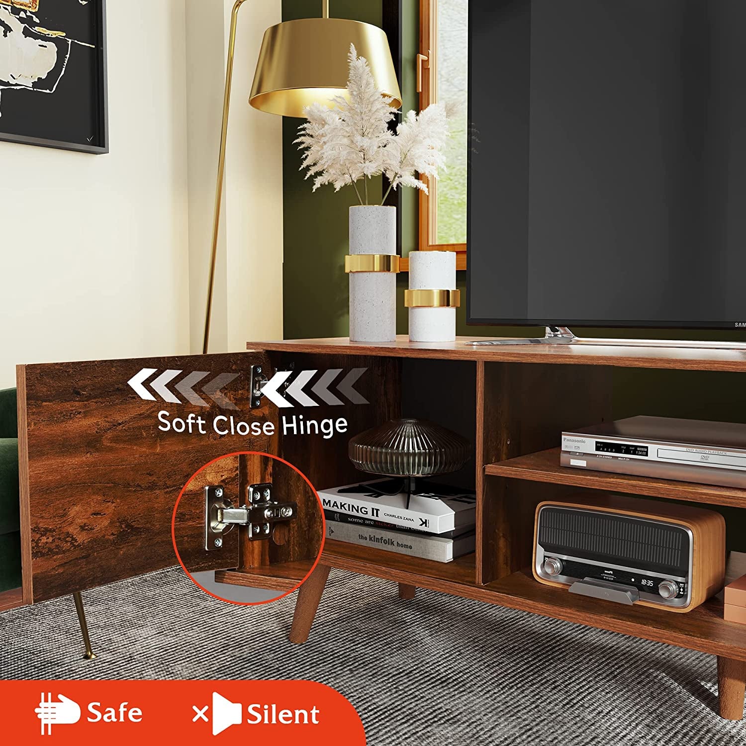 TV Stand for 55 60 Inch TV, Mid Century Modern TV Console, Entertainment Center - Puck's