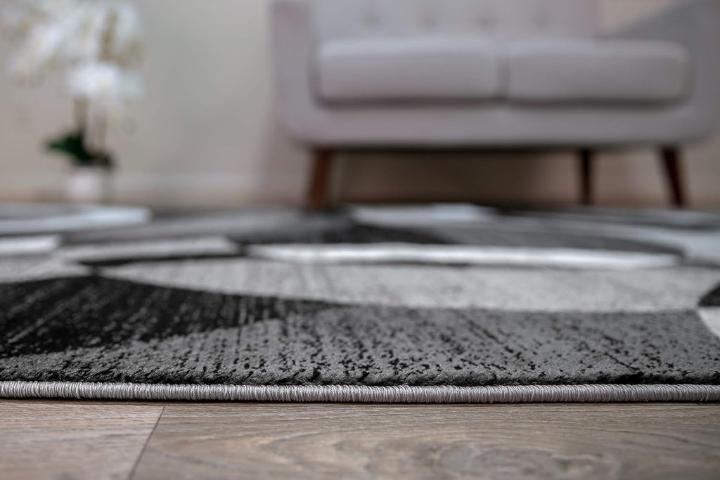 Contemporary Abstract Circles Perfect for High Traffic Areas of Your Living Room,Bedroom,Home Office,Kitchen Area Rug 6'6" X 9' Gray - Puck's