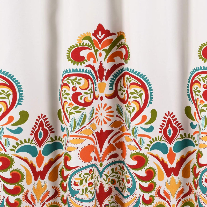 Clara Shower Curtain - Fabric Colorful Boho Paisley Damask Print Design, 72” X 72”, Turquiose & Tangerine - Puck's