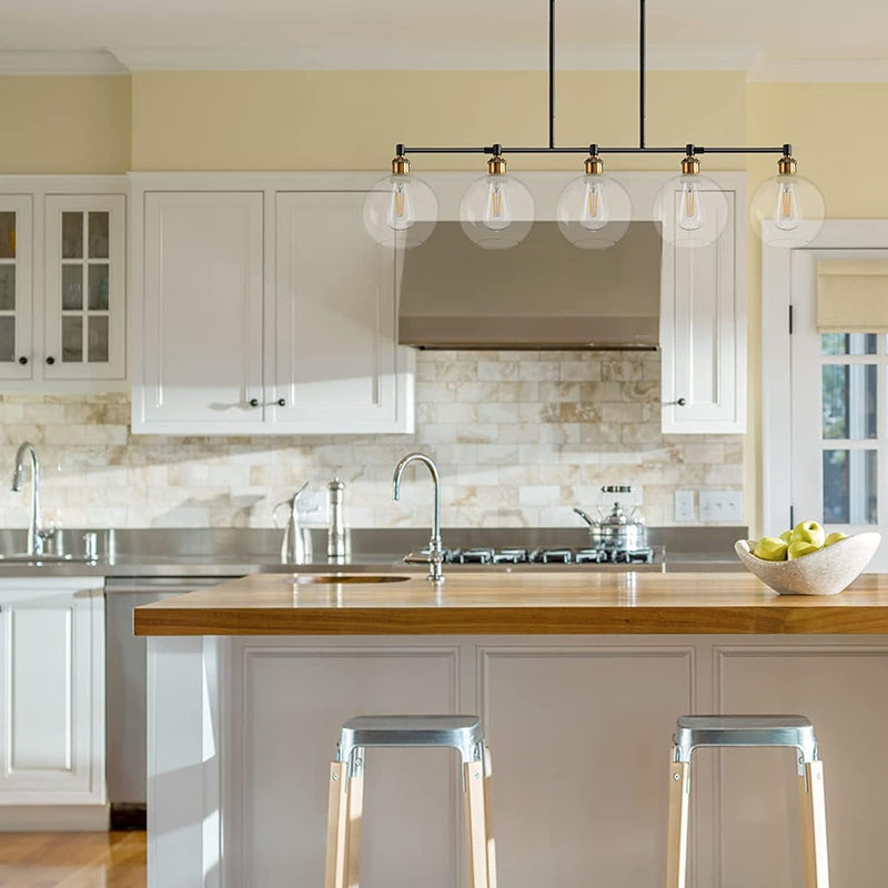 Pendant Lighting for Kitchen Island, Farmhouse Light Fixture, Hanging Table Lighting over Island with 5-Light round Glass Cover for Dinning Room,Breakfast Bar… - Puck's