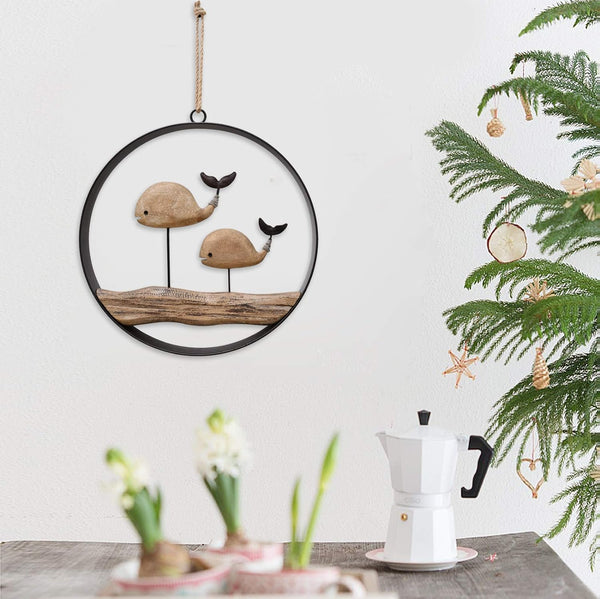 Wooden Whale Decor Hanging Wood Whale Decoration for Wall, Rustic Nautical Whale Decor Beach Theme Home Decoration Whale Sculpture Home Decor for Bathroom Bedroom Lake House Decoration (Rustic Whale) - Puck's
