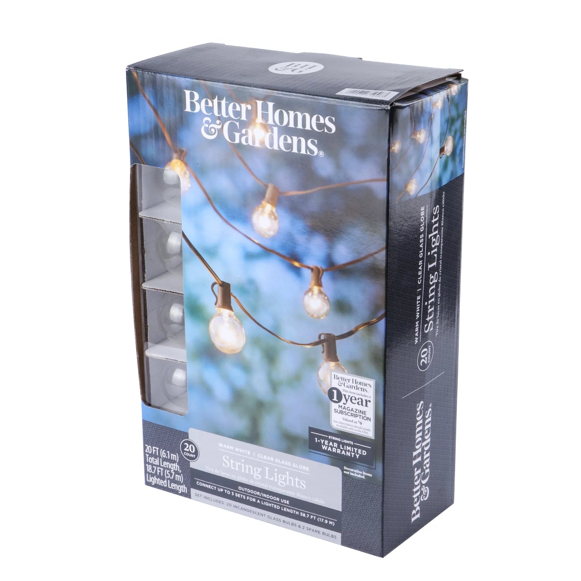 (2 Pack)  20-Count Clear Glass Globe G40 Bulbs Outdoor String Lights - Puck's