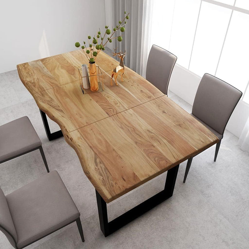 Dining Table with Solid Acacia Wood Table Top and Metal Black Table Leg for Kitchen,Dining Room Home Furniture 70.9"X35.4"X29.9"(Lxwxh) - Puck's