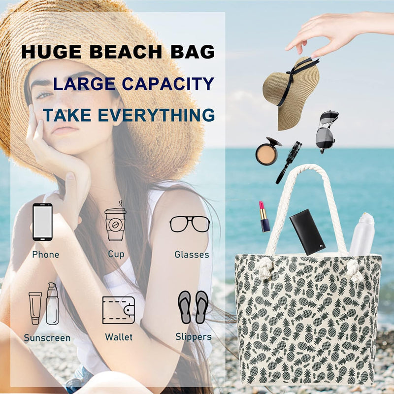 Large Beach Bag for Women, Waterproof Sandproof Tote with Pocket Zipper Travel Utility Swim Pool Bag Tote - Puck's