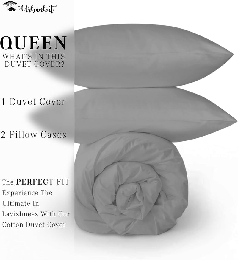 Queen Size Duvet Cover Set (3Pc), 100% Cotton 700 Thread Count, Luxury Sateen Weave Quilt Cover, Soft & Breathable Comforter Cover with Hidden Button Closure and 2 Pillow Cases -Dark Grey - Puck's