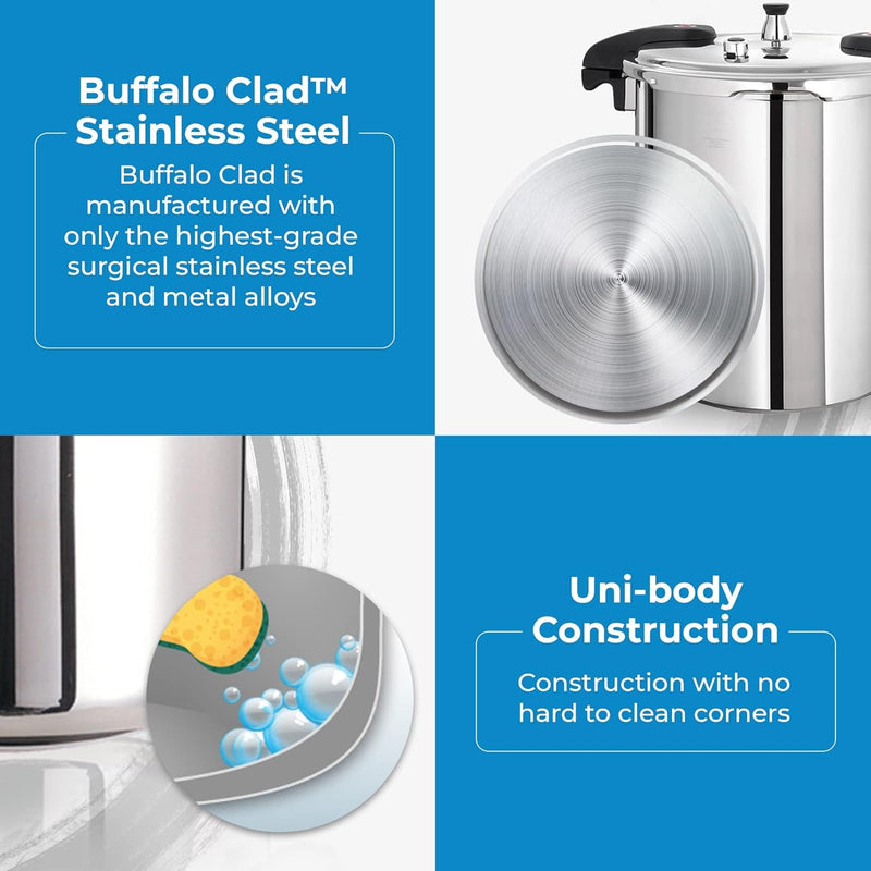 Pressure Cooker 21 Qt Stainless Steel - Large Canning Pot with Lid for Home, Commercial Use - Easy to Clean Any Stove Top Pressure Canner, Can Cooker - SG Certificate QCP420 - Puck's