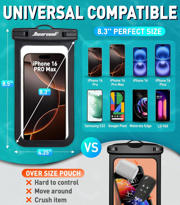 Waterproof Phone Pouch, Waterproof Phone Case for Iphone 16 15 14 13 Pro Max, IPX8 Cellphone Dry Bag Beach Cruise Ship Essentials 2Pack-8.3" - Puck's
