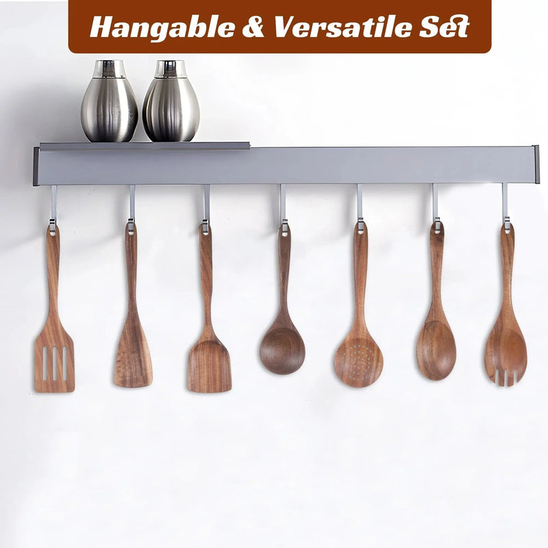 9 Piece Wooden Spoons for Cooking, Kitchen Utensils Sets Spatula, Wood Color - Puck's