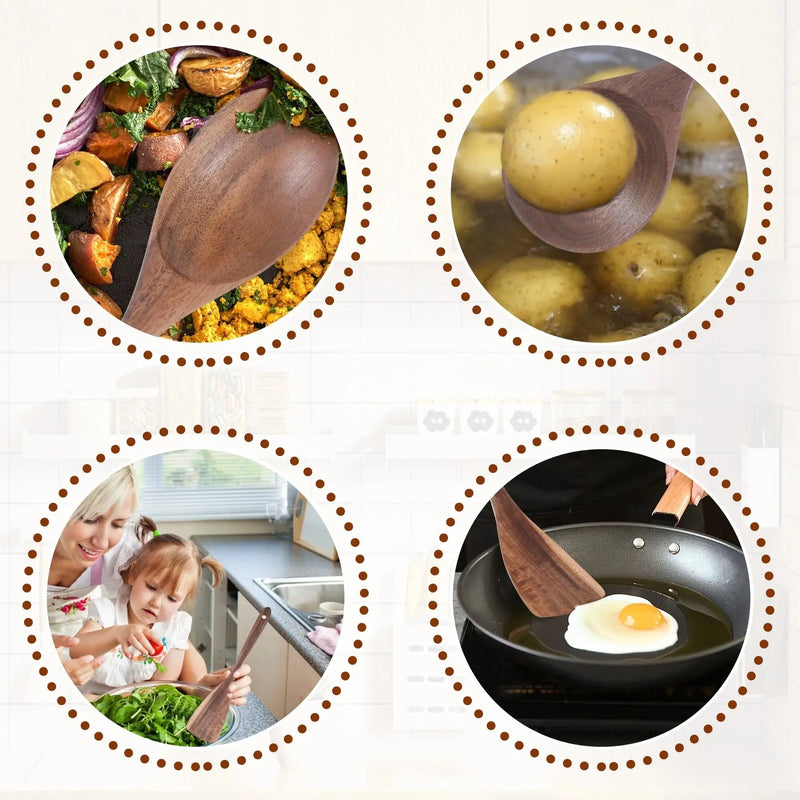 9 Piece Wooden Spoons for Cooking, Kitchen Utensils Sets Spatula, Wood Color - Puck's