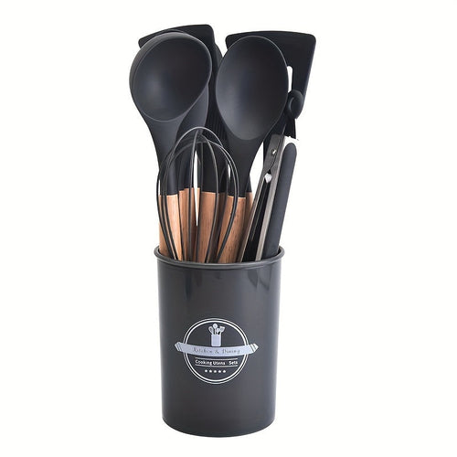 12Piece Grey Silicone Kitchen Utensil Set with Holder - Puck's