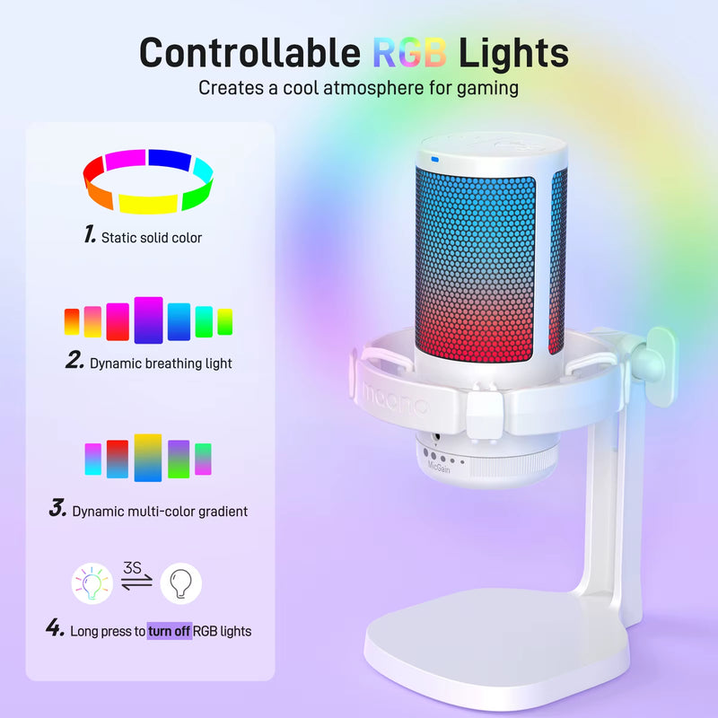 Gamerwave DGM20 RGB Gaming Microphone USB Condenser Mic Noise Canceling Mic with Mic Gain,Rgb Light,One Key Mute - Puck's