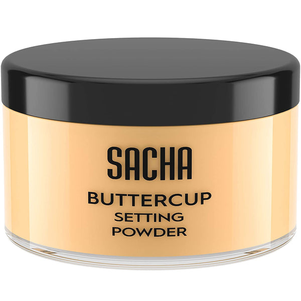 Sacha BUTTERCUP Setting Powder. No Ashy Flashback. Blurs Fine Lines and Pores. Loose, Translucent Face Powder to Set Makeup Foundation or Concealer. for Medium to Dark Skin Tones, 1.75 Oz. - Puck's