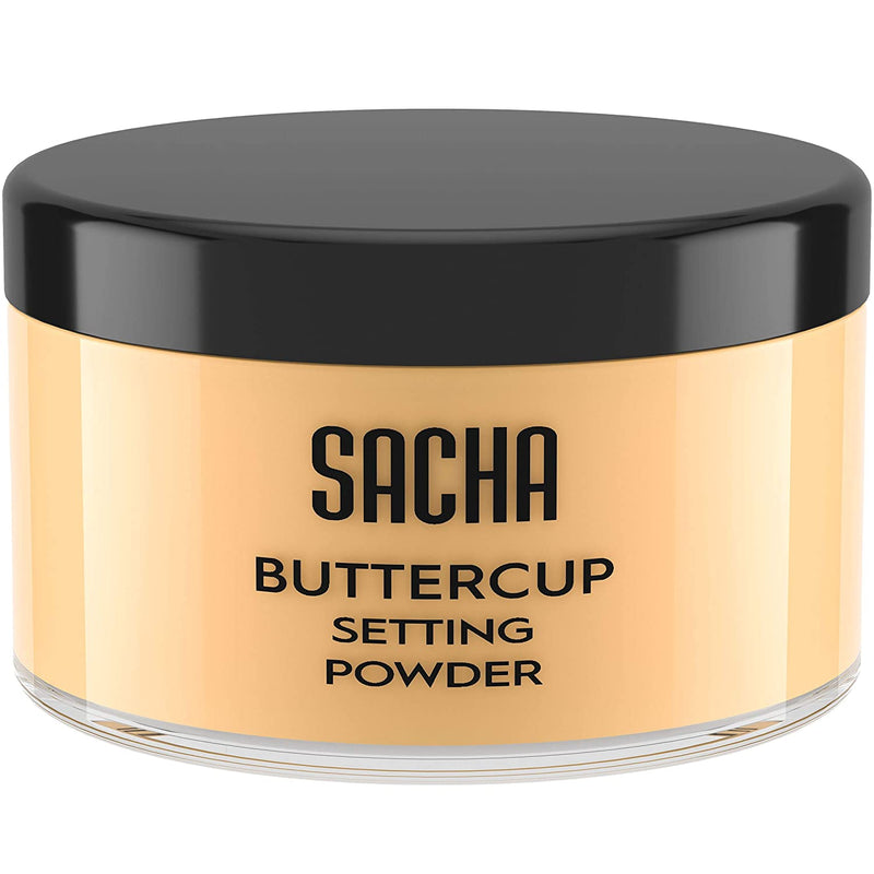 Sacha BUTTERCUP Setting Powder. No Ashy Flashback. Blurs Fine Lines and Pores. Loose, Translucent Face Powder to Set Makeup Foundation or Concealer. for Medium to Dark Skin Tones, 1.75 Oz. - Puck's
