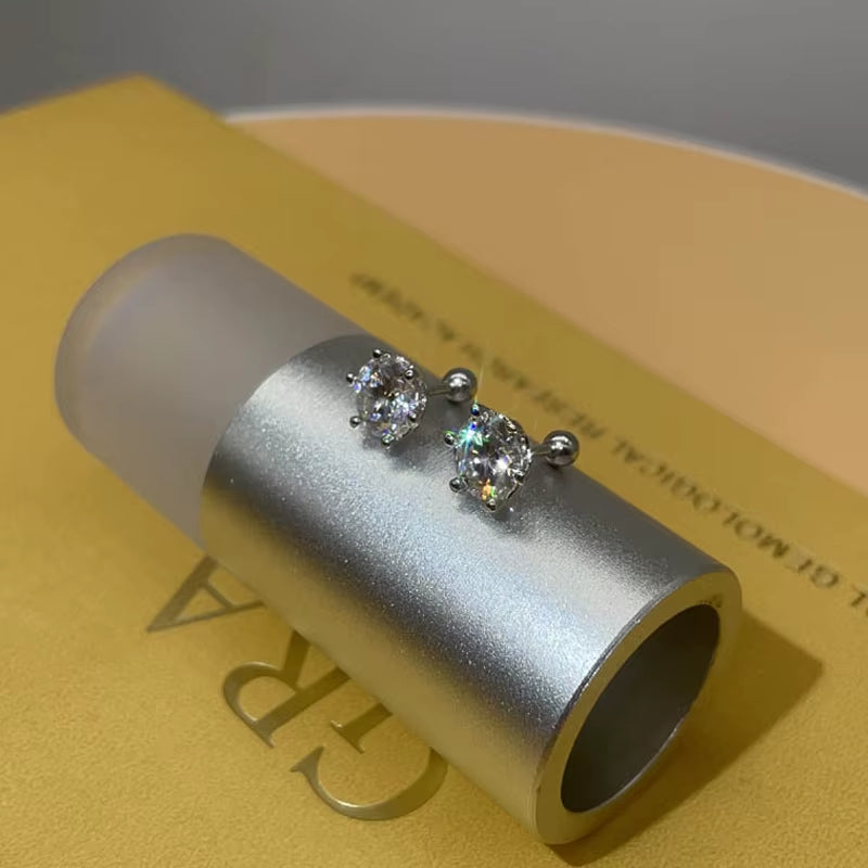 Moissanite Stud Earrings 18K White Gold Plated Sterling Silver D VVS1 round Cut Lab Diamond Screw Ear Studs for Women - Puck's