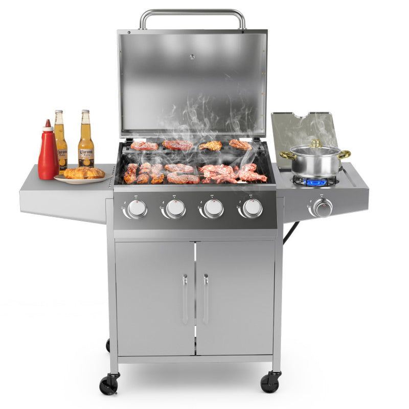 5-Burner Propane Gas Grill with Side Burner and 2 Prep Tables - Puck's