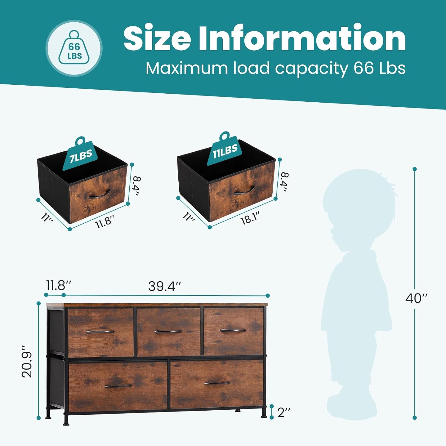 Dresser for Bedroom with 5 Drawers and Organizers - Puck's