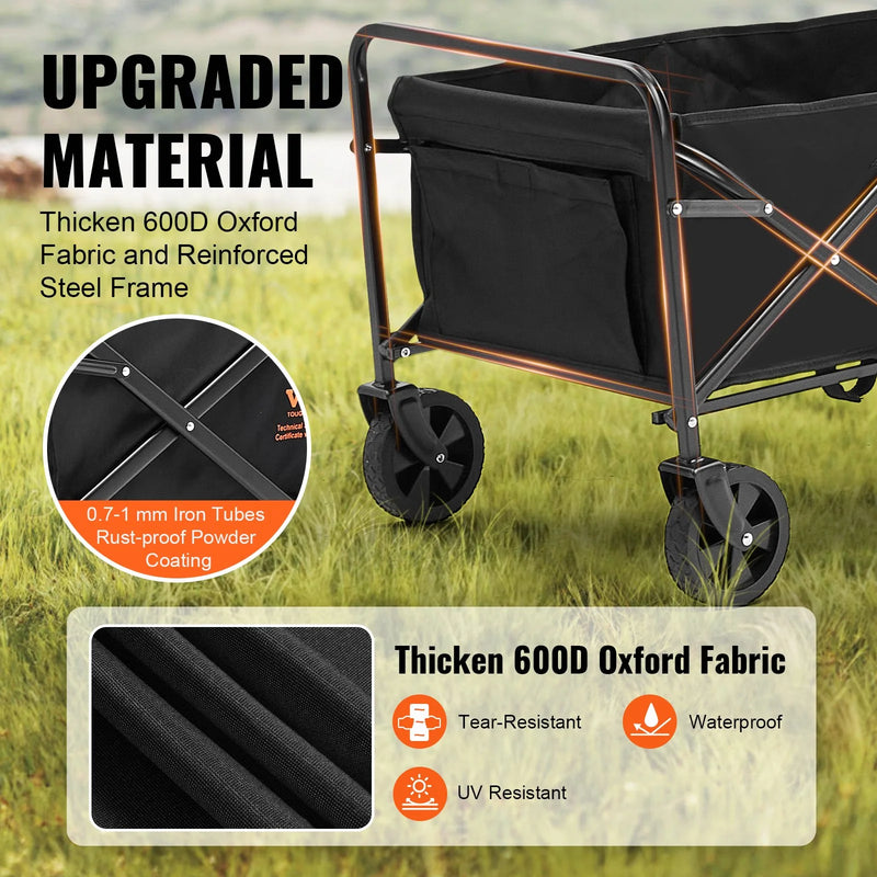 VEVOR Collapsible Folding Wagon, 2 Cu.Ft Beach Wagon Cart with All-Terrain 5In Wheels, Heavy Duty Folding Wagon Cart 220 Lbs Weight Capacity with Drink Holders, Sports Wagon for Camping, Shopping, Gar - Puck's