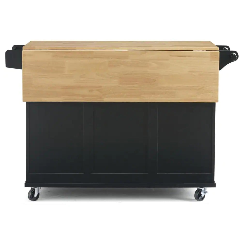 Dolly Madison Black Kitchen Cart with Natural Wood Top