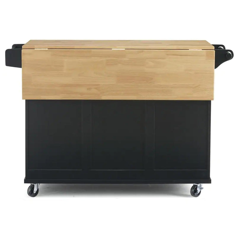 Dolly Madison Black Kitchen Cart with Natural Wood Top
