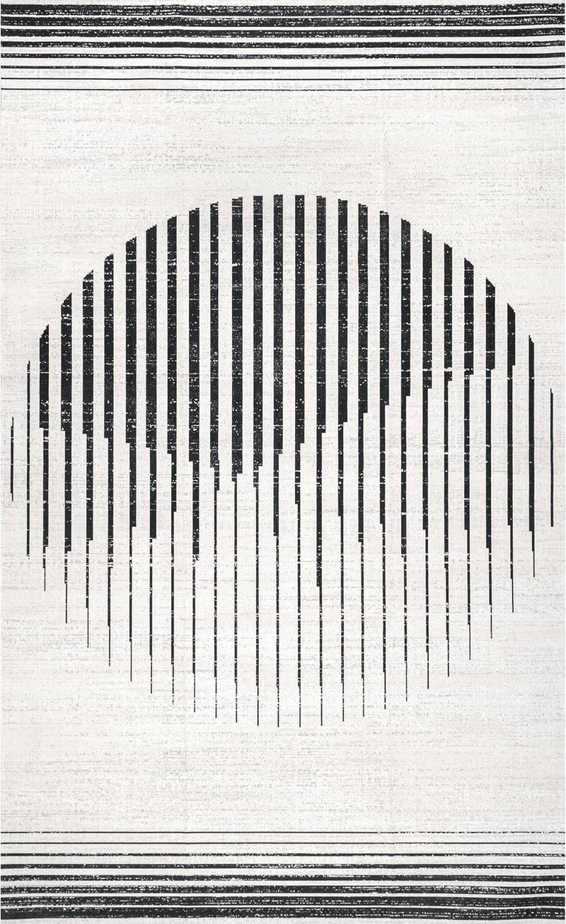 Francesca Machine Washable Contemporary Moon Ultra Thin Area Rug, 6' X 9', Grey - Puck's