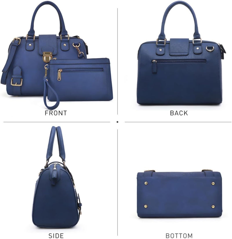 Women Barrel Handbags Fashion Satchel Bags Top Handle Shoulder Purses Vegan Leather Work Tote - Puck's