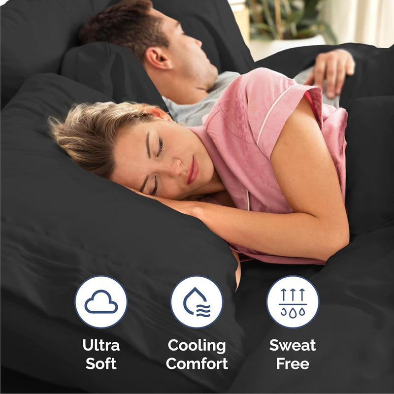 Queen Size 4 Piece Sheet Set - Comfy Breathable & Cooling Bed Sheets Set - Hotel Luxury Bedding for Women, Men, Kids & Teens - Deep Pockets, Easy Secure Fit, Soft and Wrinkle Free - Oeko-Tex - Black - Puck's