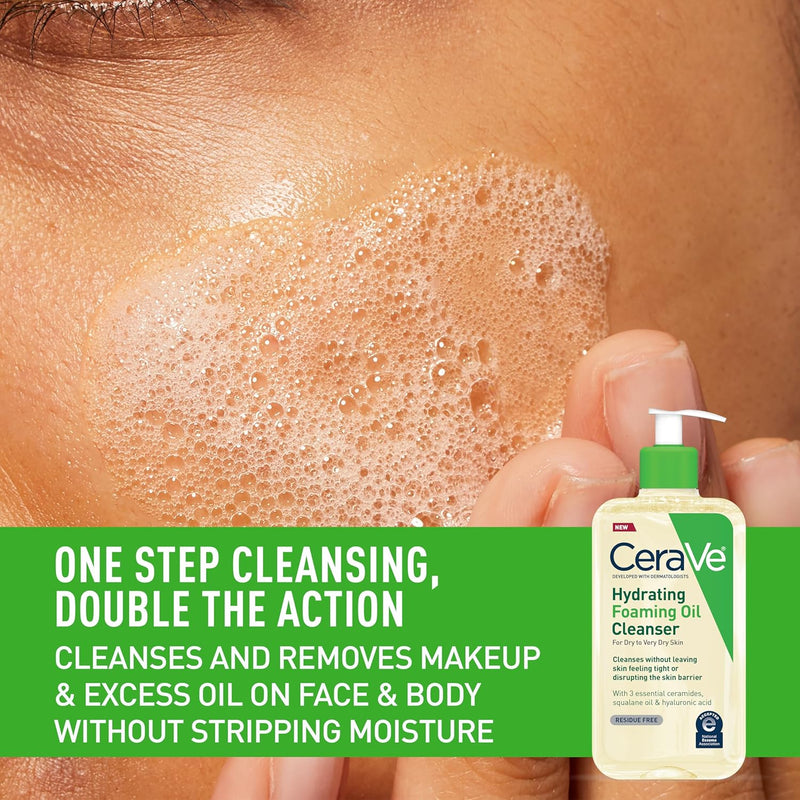 Hydrating Foaming Oil Cleanser, Moisturizing Oil Cleanser for Face & Body, Squalane Oil + Hyaluronic Acid + Ceramides, for Dry to Very Dry Skin, Fragrance Free & Residue Free, 19 FL Oz - Puck's