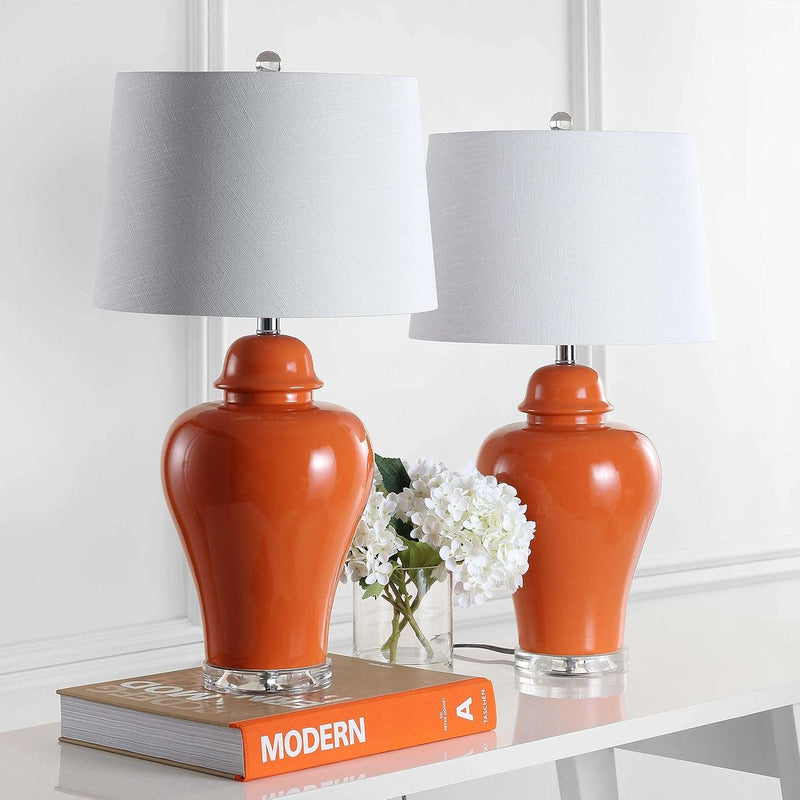 JYL4020B-SET2 Set of 2 Table Lamps Winnie 27" Ceramic Urn LED Table Lamp Contemporary Bedside Desk Nightstand Lamp for Bedroom Living Room Office College Bookcase, Orange - Puck's