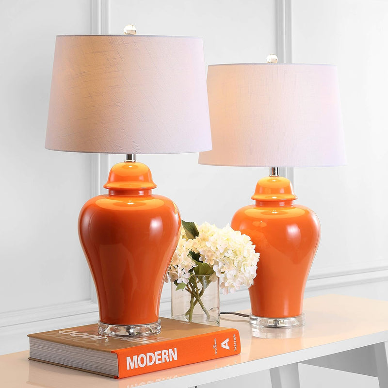JYL4020B-SET2 Set of 2 Table Lamps Winnie 27" Ceramic Urn LED Table Lamp Contemporary Bedside Desk Nightstand Lamp for Bedroom Living Room Office College Bookcase, Orange - Puck's