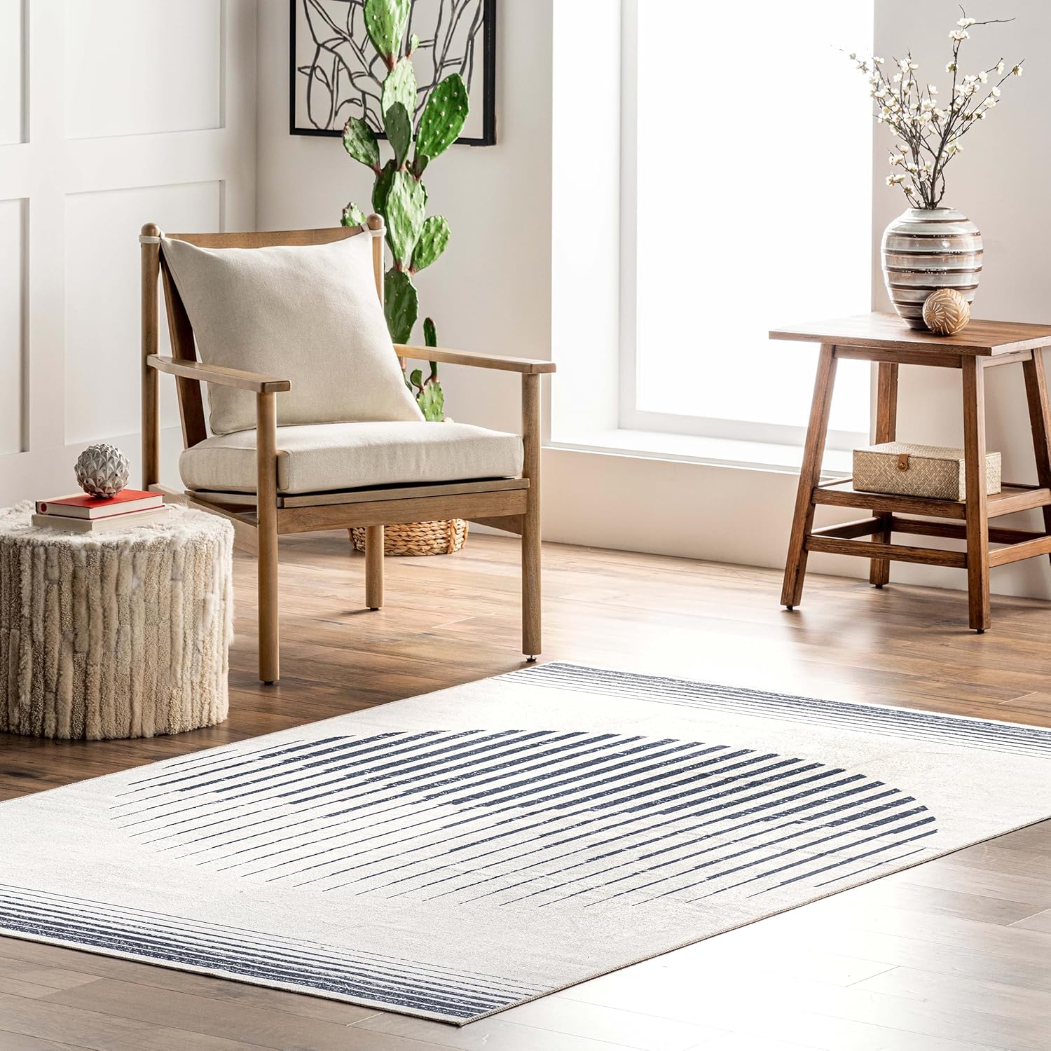 Francesca Machine Washable Contemporary Moon Ultra Thin Area Rug, 6' X 9', Grey - Puck's