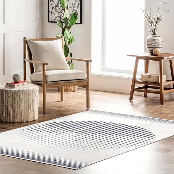 Francesca Machine Washable Contemporary Moon Ultra Thin Area Rug, 6' X 9', Grey - Puck's