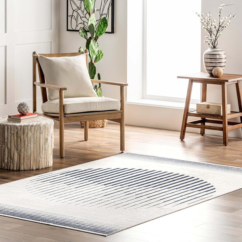 Francesca Machine Washable Contemporary Moon Ultra Thin Area Rug, 6' X 9', Grey - Puck's