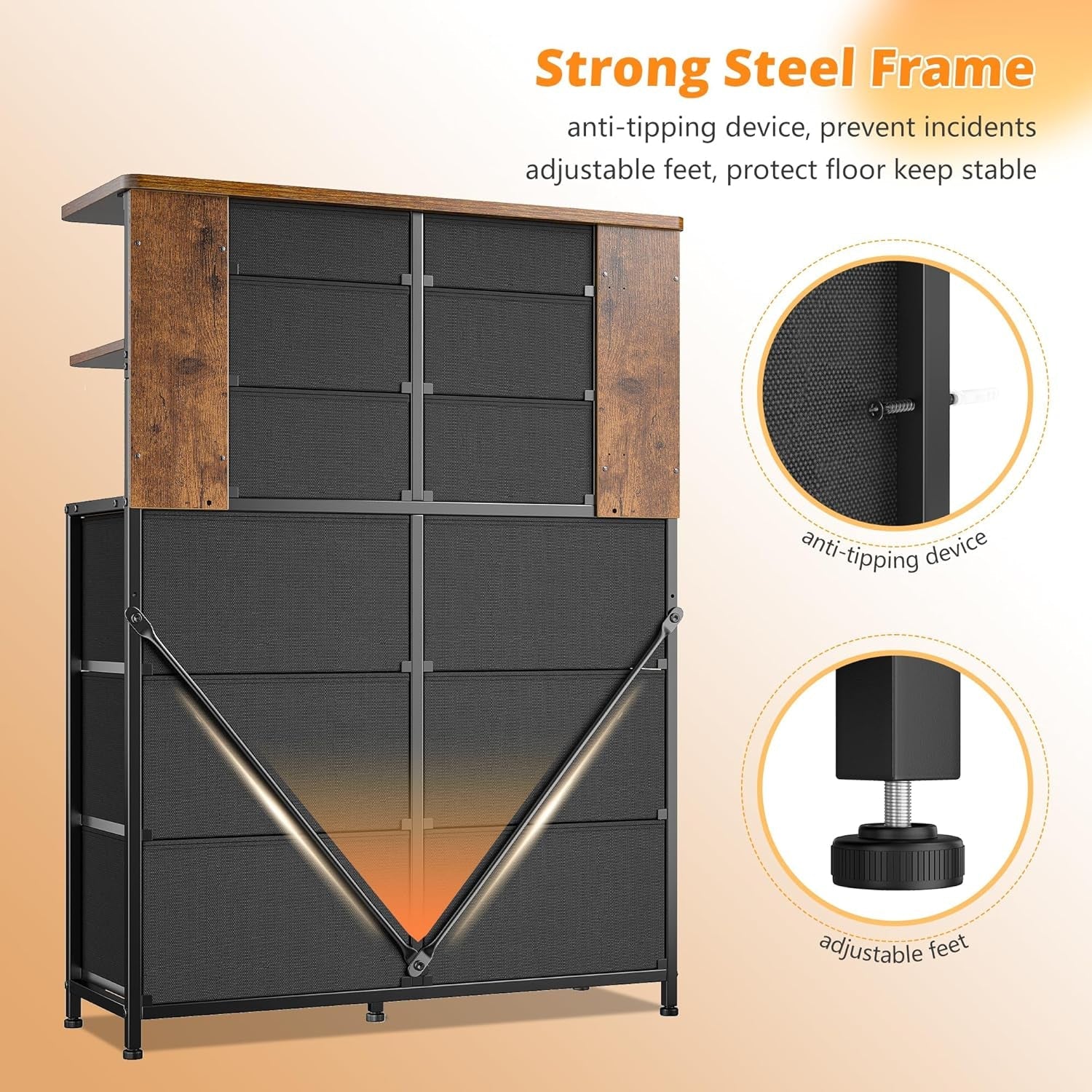 Dresser for Bedroom with LED Lights and 12 Drawers - Puck's