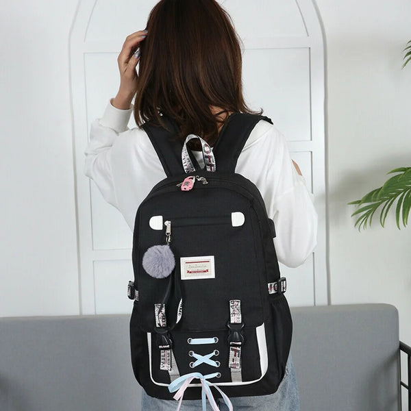 Women Girls School Bag Waterproof Teenage Backpack with anti Theft Lock USB Port College Bookbags Student Laptop