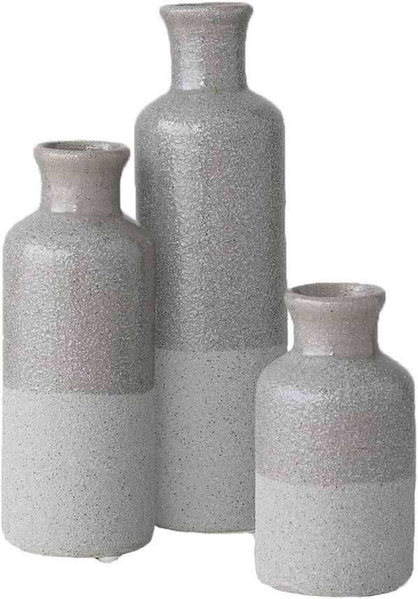 Two-Toned Grey Ceramic Vase Set, Farmhouse Decor, Home Decorative Vases for Your Kitchen, Bedroom, Office, Living Room, Bathroom, & Shelf Centerpiece Table Decorations (CM2859) - Puck's
