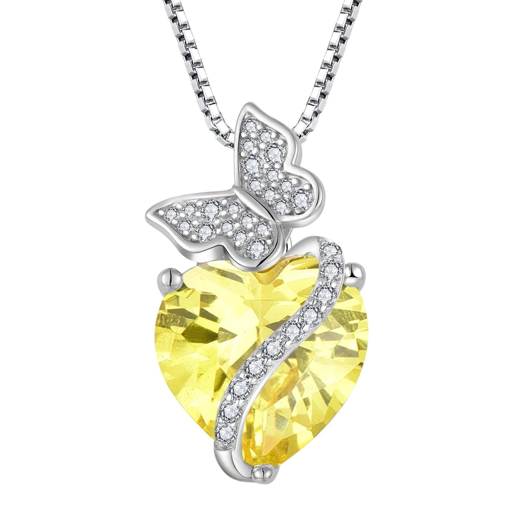 Sterling Silver November Birthstone Heart Necklace Butterfly Pendant Jewelry Gift for Women - Puck's