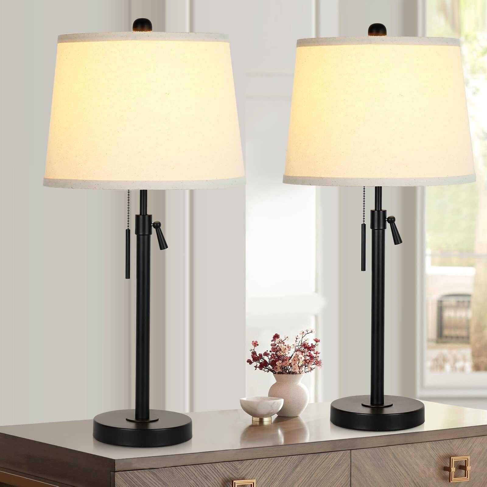 Bedside Table Lamps Set of 2: Tall Black Table Lamps for Living Room End Tabl... - Puck's